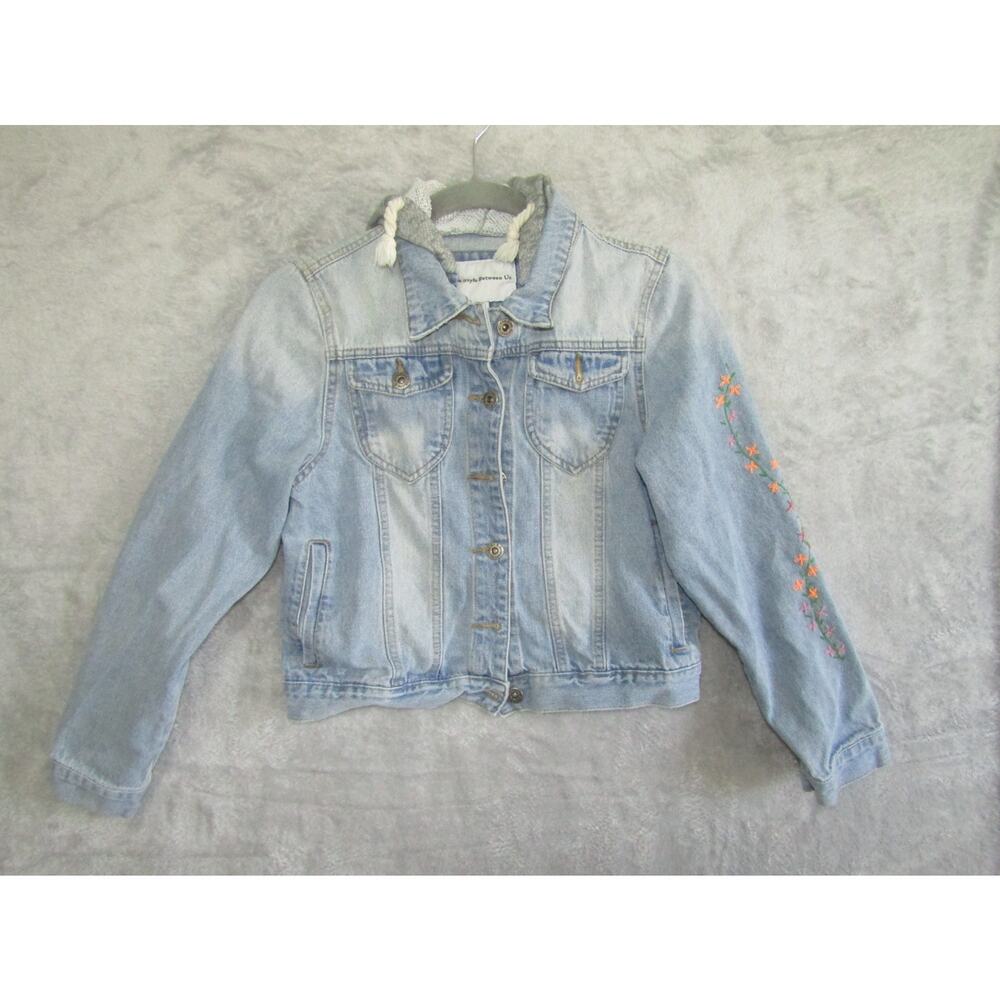 The Style Between Us Girls S Light Wash Denim‎ Jacket Embroidered Butterfly Hoo